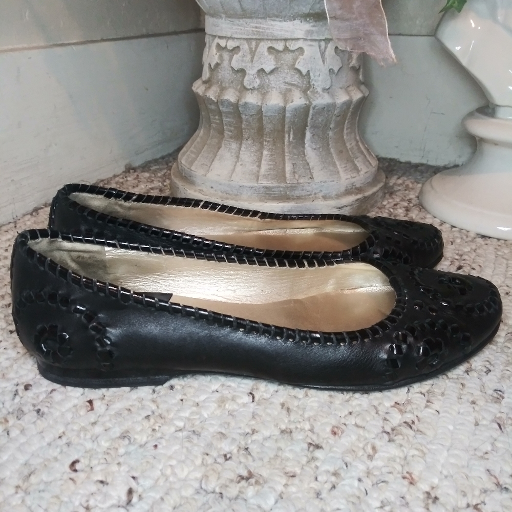 Jack Rogers Navajo Boho, Western Style Black Leather Ballet Flat